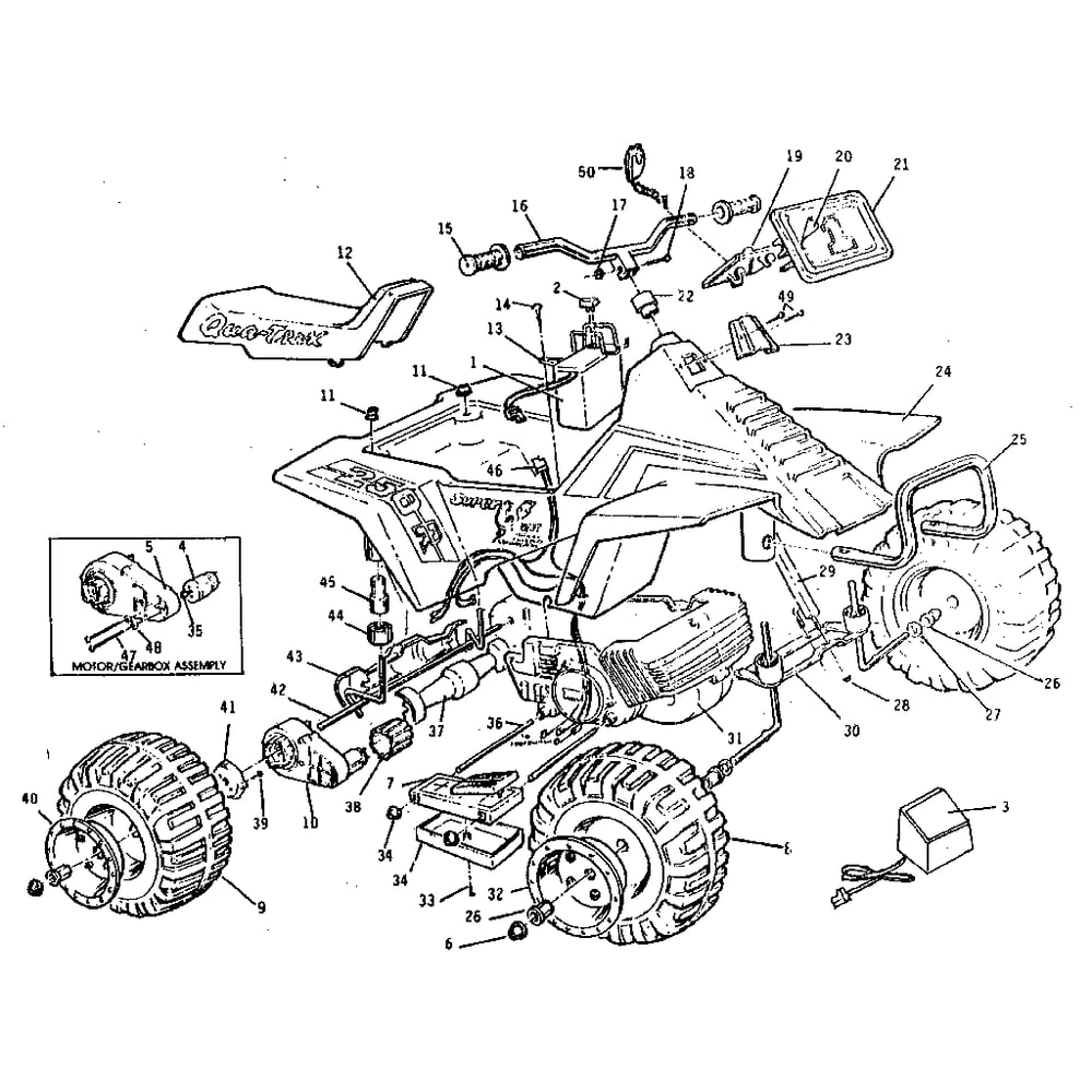 Replacement Parts Diagram and Parts List for 0940  Power Wheels Ride-On Cars